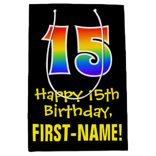 15. Geburtstag: Spaß, kühl, farbig, Regenbogen "15 Mittlere Geschenktüte