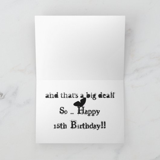 15. Geburtstag, Tochter, Schmetterling, schwarz & Karte (Innenseite)