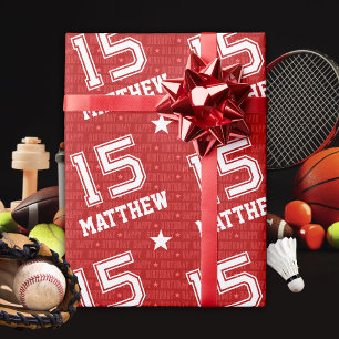 15. Geburtstag Typografie Rot Geschenkpapier