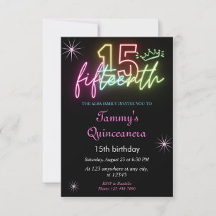 15. GeburtstagGlow Neon Quinceanera Einladung