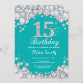 15. Geburtstags-Einladungs-aquamariner und Einladung (Vorne/Hinten)