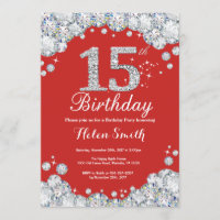 15. Geburtstags-Einladungs-roter und silberner