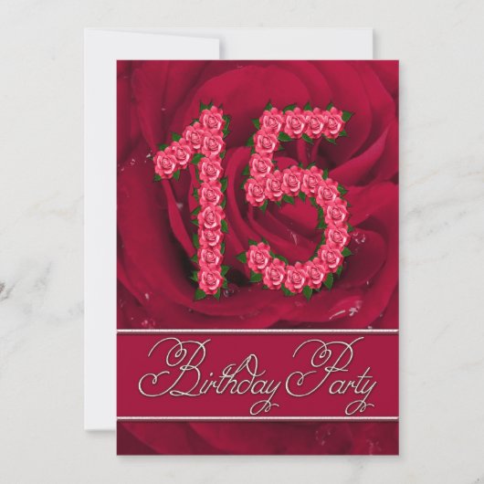 15. Geburtstagsfeier mit Rose Einladung (Vorderseite)