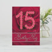 15. Geburtstagsfeier mit Rose Einladung (Stehend Vorderseite)