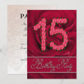 15. Geburtstagsfeier mit Rose Einladung (Vorne/Hinten)