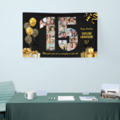 15. Geburtstagsnummer 15 Fotocollage Schwarz Gold Banner (Messeveranstaltung)
