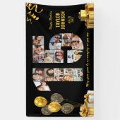 15. Geburtstagsnummer 15 Fotocollage Schwarz Gold Banner (Vertikal)