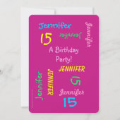 15. Geburtstagspartei Hot Pink Personalisierter Na Einladung (Vorderseite)