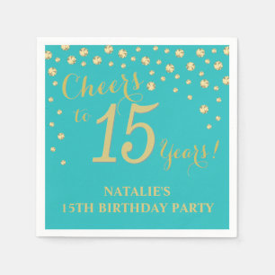15. Geburtstagsparty Aquamarin und Gold Diamond Na Serviette