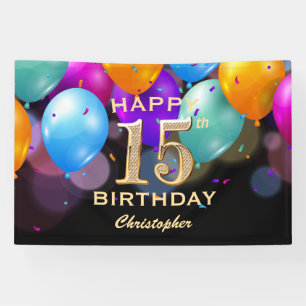 15. Geburtstagsparty Black and Gold Ballons Banner