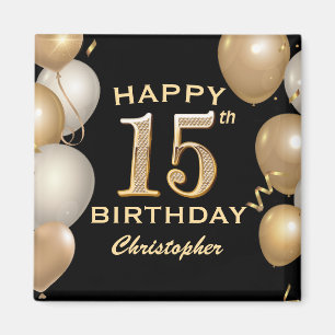 15. Geburtstagsparty Black and Gold Ballons Magnet