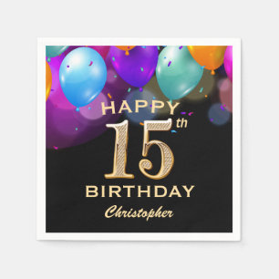 15. Geburtstagsparty Black and Gold Ballons Serviette