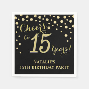 15. Geburtstagsparty Black and Gold Diamond Napkin Serviette