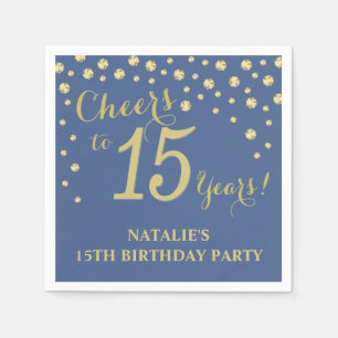 15. Geburtstagsparty Blue und Gold Diamond Napkins Serviette