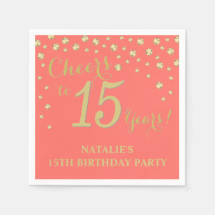 15. Geburtstagsparty Coral und Gold Diamond Napkin Serviette