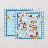 15. Geburtstagsparty Einladung Blume, Schmetterlin (Vorne/Hinten)