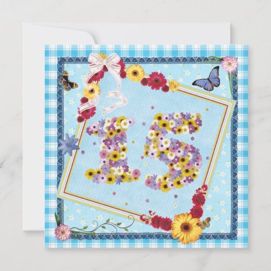15. Geburtstagsparty Einladung Blume, Schmetterlin (Vorderseite)