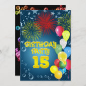 15. Geburtstagsparty Einladung mit Ballons (Vorne/Hinten)