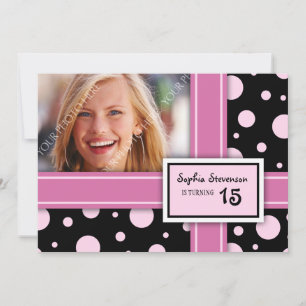15. Geburtstagsparty Einladung Pink Black Dots