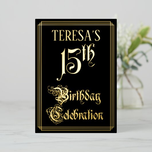 15. Geburtstagsparty - Extravagantes Drehbuch und Folieneinladung (Stehend vorne)