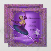 15. Geburtstagsparty Lila Ballerina 2 Einladung (Vorne/Hinten)