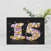 15. Geburtstagsparty mit Blumenbriefen Einladung (Stehend Vorderseite)