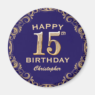 15. Geburtstagsparty Navy Blue and Gold Glitzer Magnet