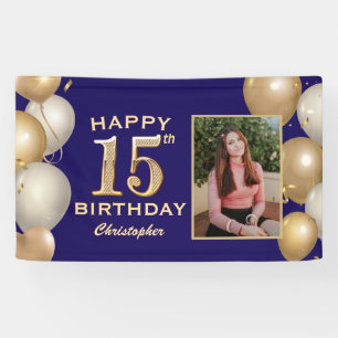 15. Geburtstagsparty Navy Blue und Gold Ballons Banner