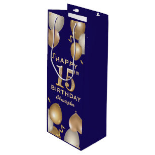 15. Geburtstagsparty Navy Blue und Gold Ballons Geschenktüte Für Weinflaschen