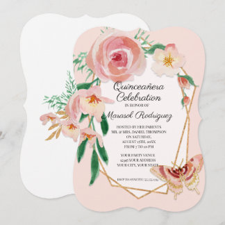 15. Geburtstagsparty Quinceañera Blush Butterfly Einladung