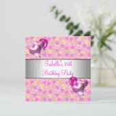 15. Geburtstagsparty Rosa Herz Silberballons Einladung (Stehend Vorderseite)