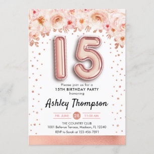 15. Geburtstagsparty - Rose Gold Ballons Einladung
