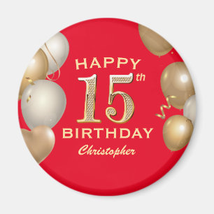 15. Geburtstagsparty Rot und Gold Ballons Magnet