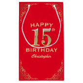 15. Geburtstagsparty Rot und Gold Glitzer Frame Kleine Geschenktüte (Rückseite)