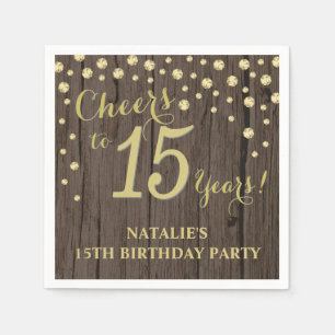 15. Geburtstagsparty Rustikales Holz und Gold Diam Serviette