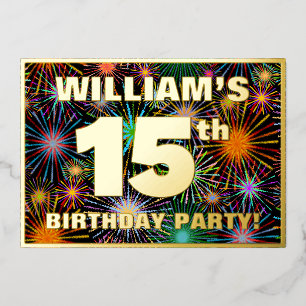 15. Geburtstagsparty — Spaß, farbenfrohe Feuerwerk Folieneinladung