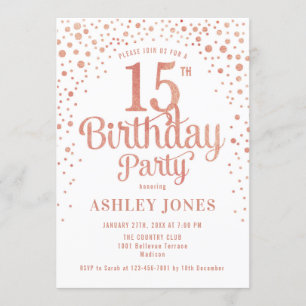 15. Geburtstagsparty - White & Rose Gold Einladung