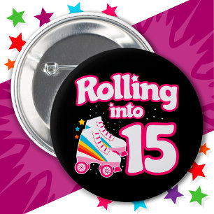 15. Geburtstagsroller Skaten 15 Jahre alter Skate Button