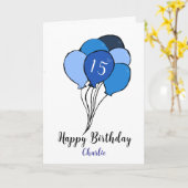 15. Geburtstagsstunde mit blauen Ballons Karte (Gelbe Blume)