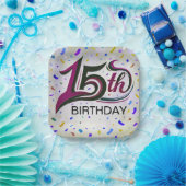15. Geburtstagstext mit Party Confetti Pappteller (Party)