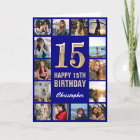 15. Happy Birthday Navy Blue & Gold Foto Collage