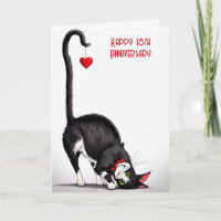 15. Hochzeitsjubiläum Katze mit rotem Herzen