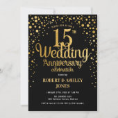 15. Hochzeitstag - Black & Gold Einladung (Vorderseite)