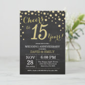 15. Hochzeitstag Chalkboard Black and Gold Einladung (Stehend Vorderseite)
