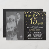 15. Hochzeitstag Chalkboard Black and Gold Einladung (Vorne/Hinten)