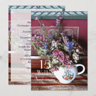15. Hochzeitstag Einladung zum Vintagen Teapot