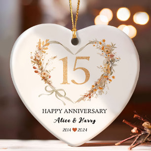 15. Hochzeitstag Gold Hearts Couple Foto Ornament