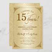 15. Hochzeitstag - Goldener Damast Einladung (Vorne/Hinten)