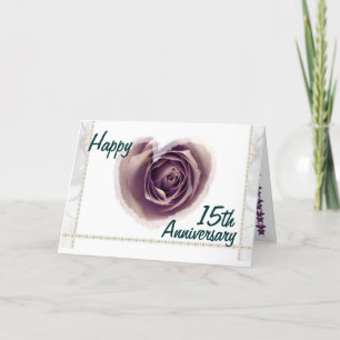 15. Hochzeitstag - Lila Rosenherz Karte