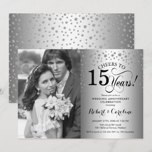 15. Hochzeitstag mit Foto - Silber Einladung (Vorne/Hinten)